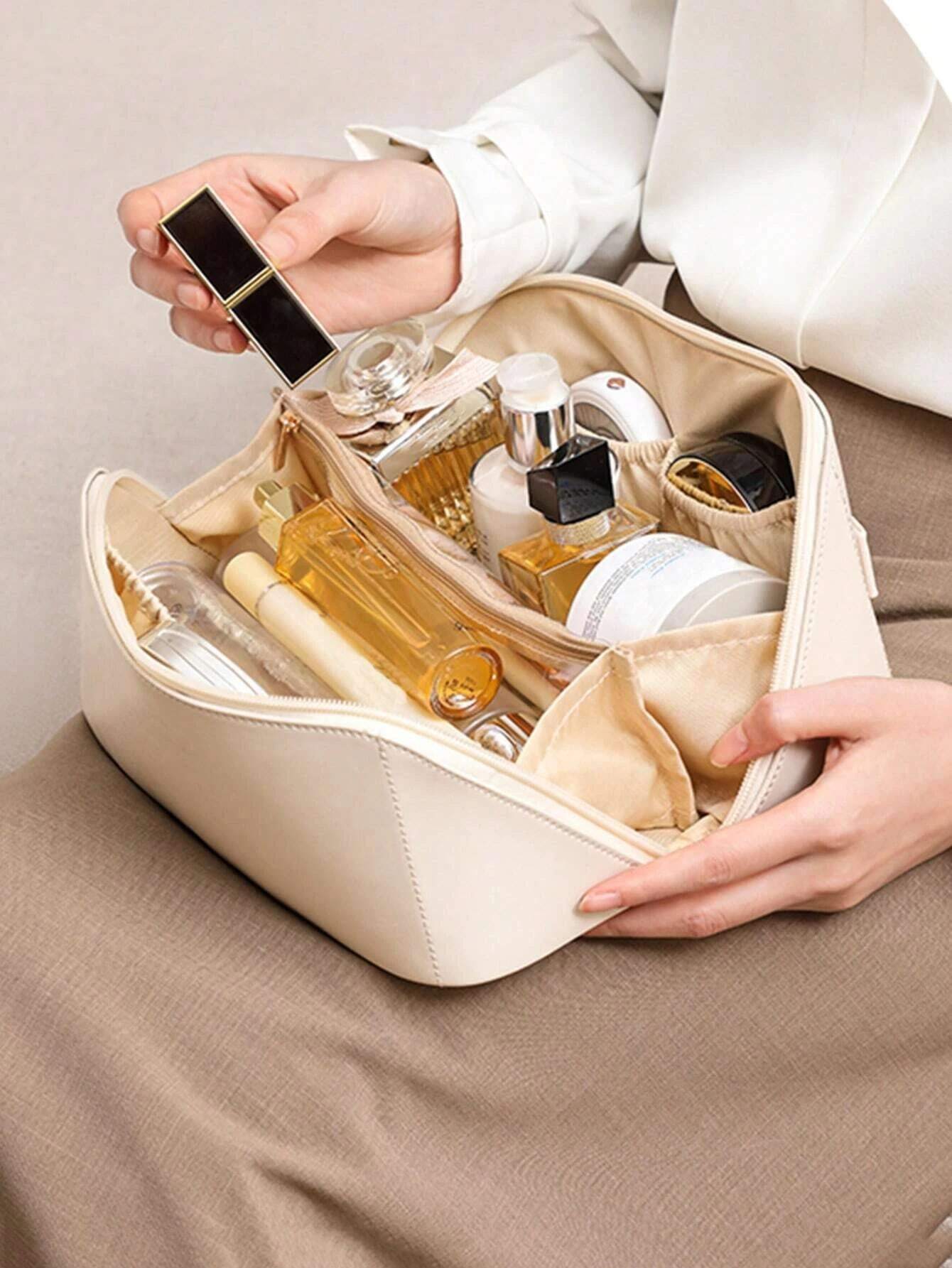 Leather Waterproof Women Travel Makeup Bag