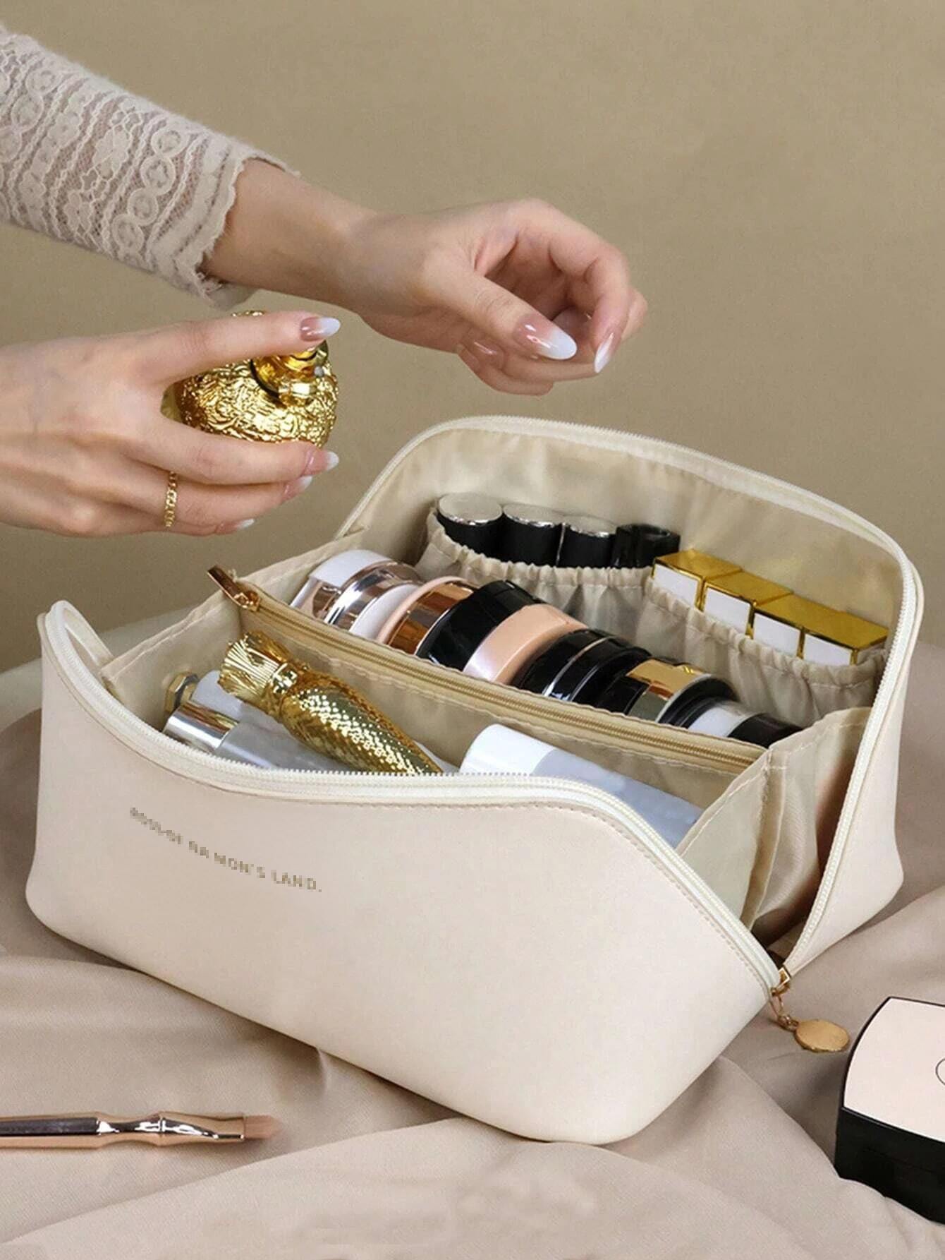 Leather Waterproof Women Travel Makeup Bag