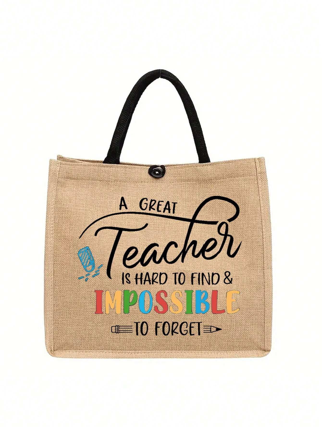 Simple Letter Print Linen Tote Bag