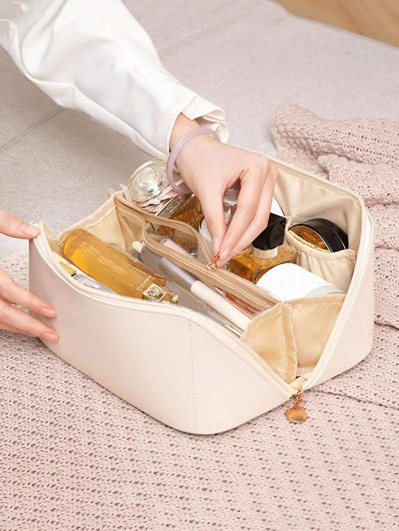 Leather Waterproof Women Travel Makeup Bag