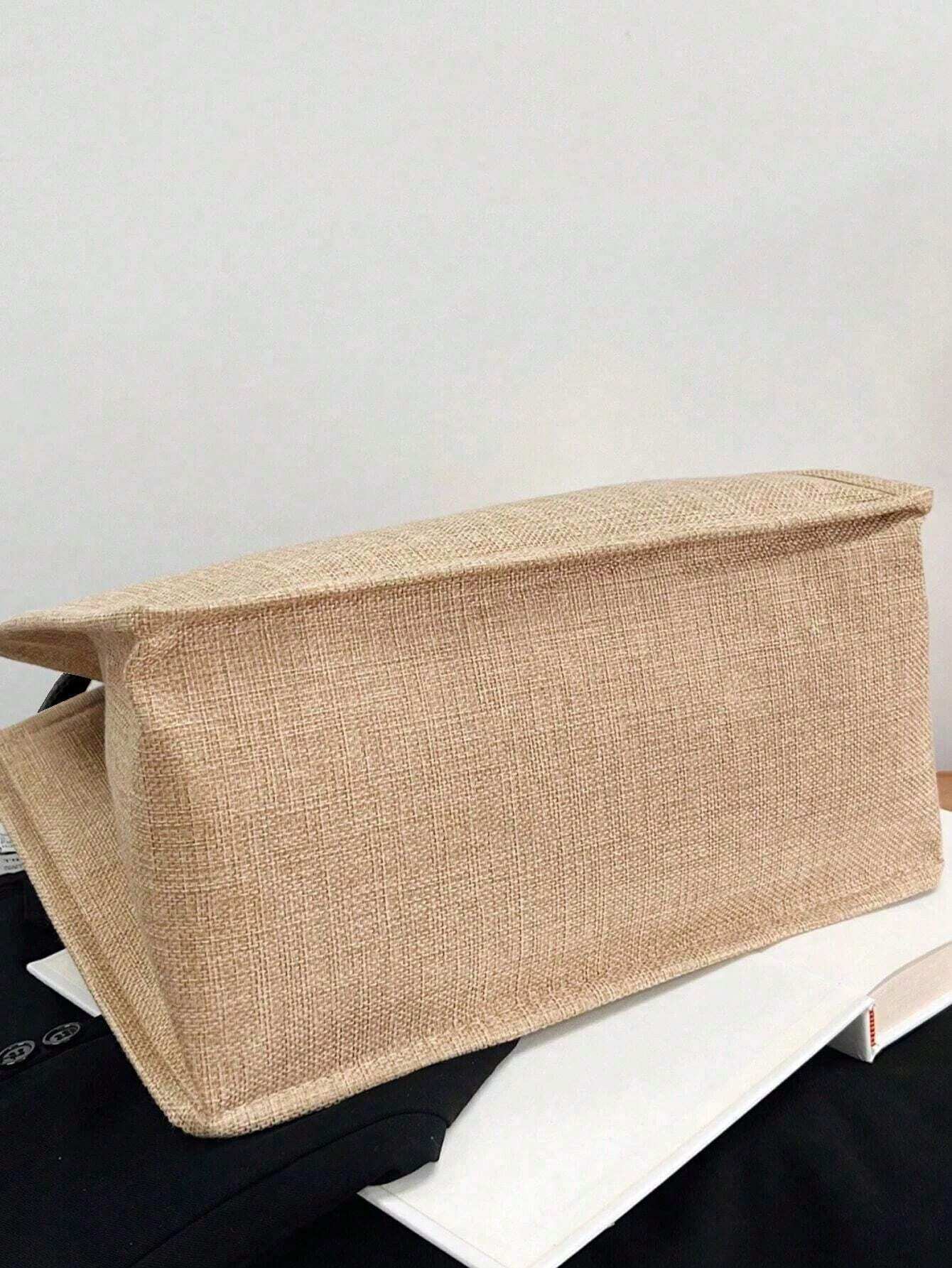 Simple Letter Print Linen Tote Bag