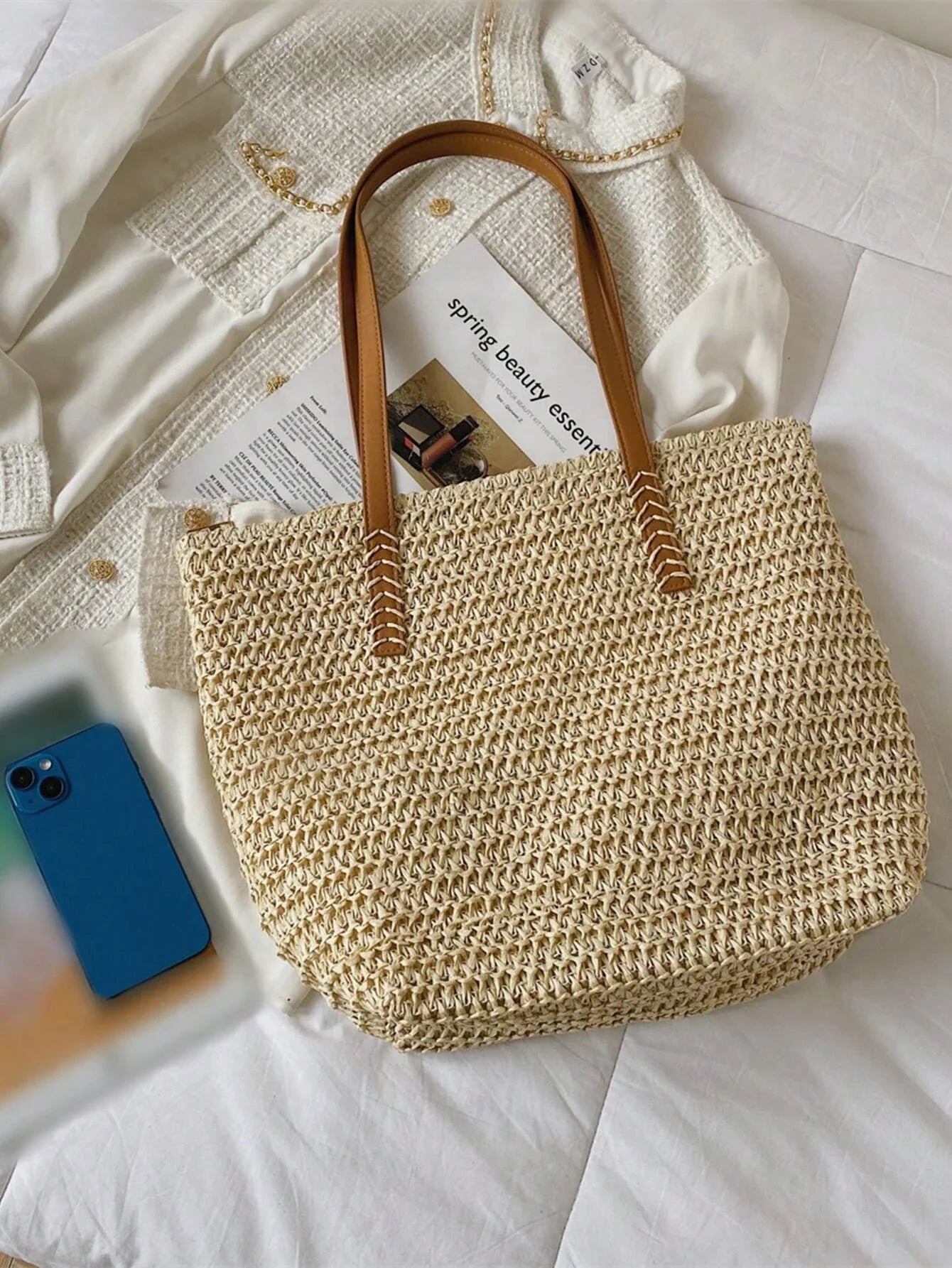 Lightweight Large Straw Bag For Vacation