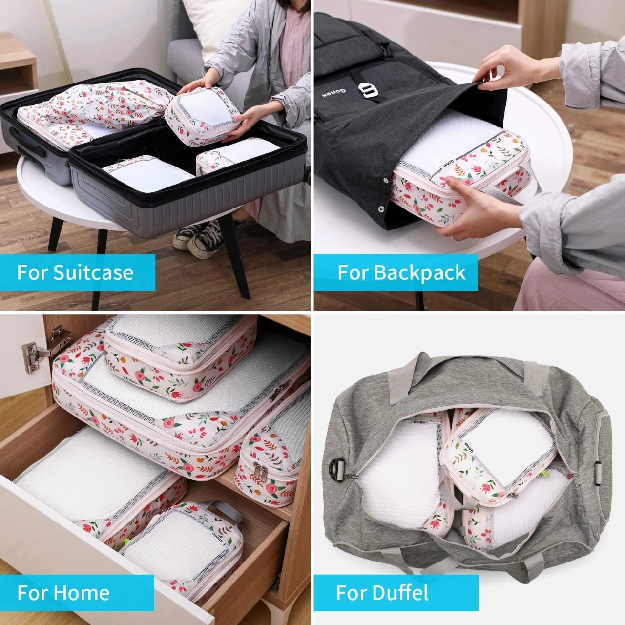Floral Expandable Packing Cube Set